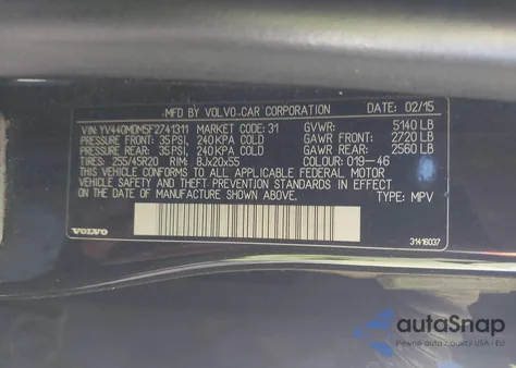 2015 Volvo Xc60 T5 Platinum from USA, damaged, VIN YV440MDM5F2741311